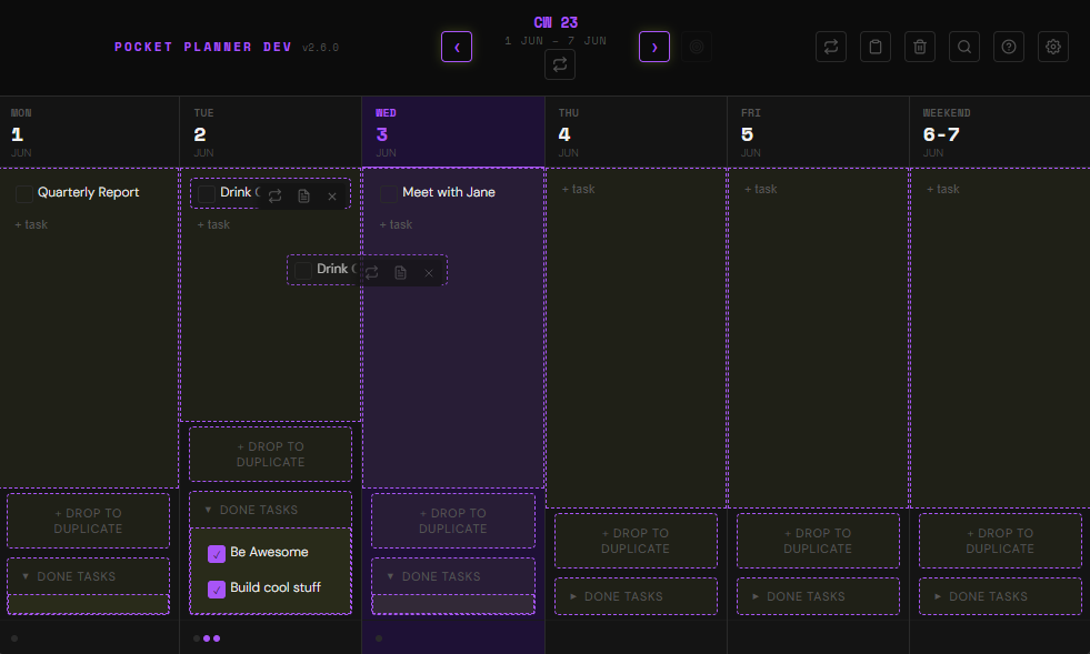 Pocket Planner Drag & Drop rescheduling
